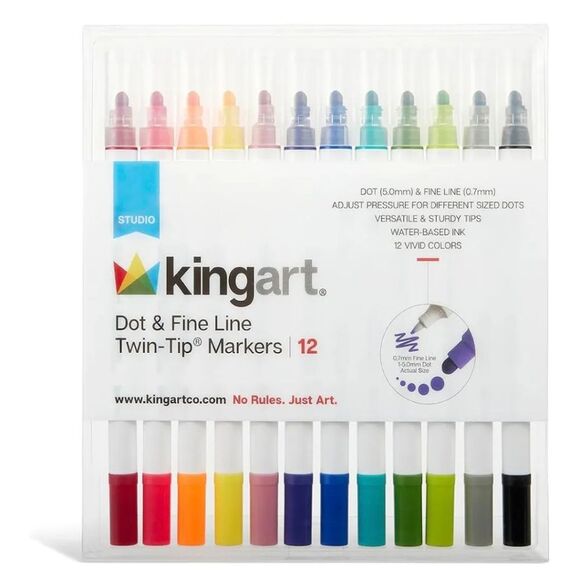 Kingart Vivid Colot Twin-Tip Markers Set - 12 Colors - Picture 1 of 5